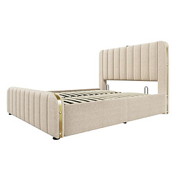 Acheter modfu Lit coffre 140x200 cm avec tête de lit et USB Type-C, en lin, beige