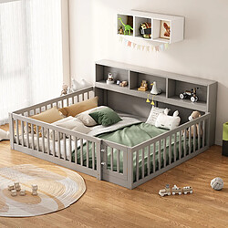 redom Lit enfant 140x200 cm - Barrière de sécurité - Gris