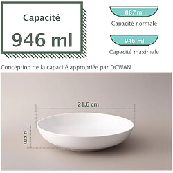 DOWAN Ensemble de 6 bols à pâtes blancs larges et peu profonds de 21.6cm