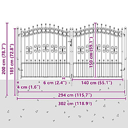 vidaXL Portail de clôture avec pointe KAMPEN 305 x 150 cm Acier Gris pas cher