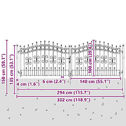 vidaXL Portail de clôture avec pointe KAMPEN 305 x 100 cm Acier Gris pas cher