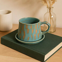 Acheter Set de 4 tasses à café 300 ml avec soucoupes – Céramique bleue artisanale – Style Wabi-Sabi – Decopine
