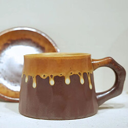 Set de 4 Tasses à Café avec Soucoupes – 300 ml – Marron – Style Wabi-Sabi – Fait Main – Decopine pas cher