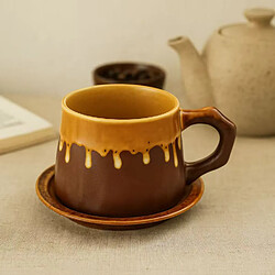 Acheter Set de 4 Tasses à Café avec Soucoupes – 300 ml – Marron – Style Wabi-Sabi – Fait Main – Decopine