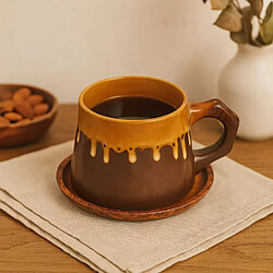 Avis Set de 4 Tasses à Café avec Soucoupes – 300 ml – Marron – Style Wabi-Sabi – Fait Main – Decopine