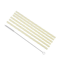 Paris Prix Lot de 6 Pailles & Brosse Réutilisables 23cm Jaune