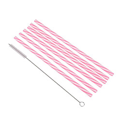 Paris Prix Lot de 6 Pailles & Brosse Réutilisables 23cm Rose