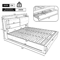 Avis modfu Lit coffre 180x200 cm avec tiroirs, LED et sommier à lattes, en velours, gris foncé