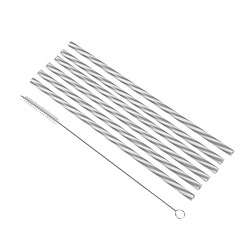 Paris Prix Lot de 6 Pailles & Brosse Réutilisables 23cm Gris