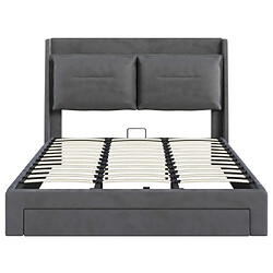Acheter modfu Lit coffre 180x200 cm avec tiroirs, LED et sommier à lattes, en velours, gris foncé