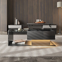 Blossom Paris Table basse noire laquée brillante avec verre, LED et plateau en verre, design moderne et élégant.