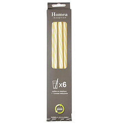 Paris Prix Lot de 6 Pailles & Brosse Réutilisables 23cm Jaune