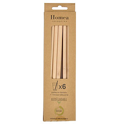 Paris Prix Lot de 6 Pailles avec Brosse Bambou 20cm Naturel