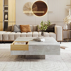 Blossom paris Table basse ronde avec rangement - Gris béton et bois