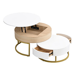 Blossom paris set 2 tables basses gigognes - Blanc et bois pas cher