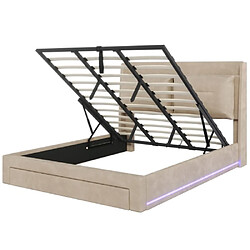 modfu Lit coffre 180x200 cm avec tiroirs, LED et sommier à lattes, en velours, beige pas cher