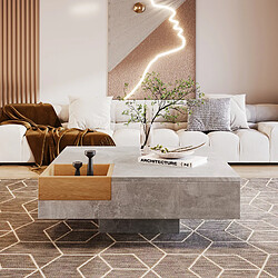 Blossom paris Table basse ronde avec rangement - Gris béton et bois