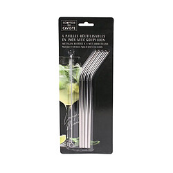 Paris Prix Lot de 4 Pailles & Goupillon Cocktail 21cm Argent