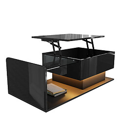 Blossom Paris Table basse noire laquée brillante avec verre, LED et plateau en verre, design moderne et élégant.