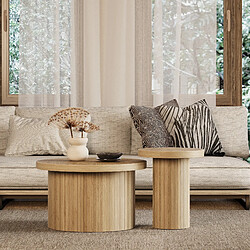 Blossom Paris Table basse double ronde avec lattes en bois naturel, meuble multifonction pour salon.