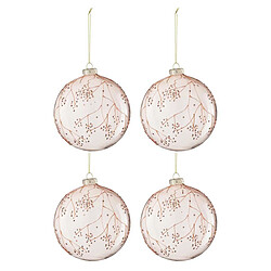 Paris Prix Lot de 4 Boules de Noël Branches 12cm Rose 