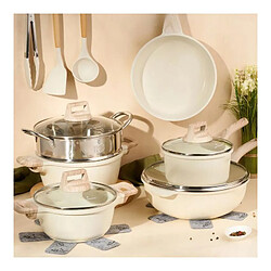 Batterie de cuisine 15 pièces avec cuiseur à vapeur Antiadhésif en Granit beige - Tous feux dont induction Just perfecto JL-779