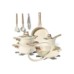 Batterie de cuisine 14 pièces Antiadhésif en Granit beige - Tous feux dont induction Just perfecto JL-888