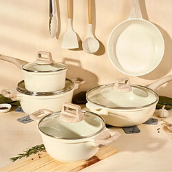 Batterie de cuisine 14 pièces Antiadhésif en Granit beige - Tous feux dont induction Just perfecto JL-777