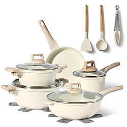 Batterie de cuisine 14 pièces Antiadhésif en Granit beige - Tous feux dont induction Just perfecto JL-777