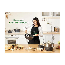 Avis Batterie de cuisine 10 pièces avec cuiseur à vapeur Antiadhésif en Granit noir Just perfecto JL-30