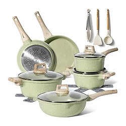 Batterie de cuisine 15 pièces Antiadhésif en Granit vert - Tous feux dont induction Just perfecto JL-787