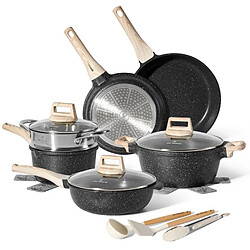 Batterie de cuisine 10 pièces avec cuiseur à vapeur Antiadhésif en Granit noir Just perfecto JL-30