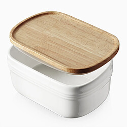 DOWAN Beurrier en céramique avec couvercle en bois Blanc
