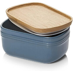 DOWAN Beurrier en céramique avec couvercle en bois Bleu aéré