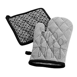 Paris Prix Gant & Manique Coton Cuisiline 28cm Gris Chiné