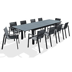 Paris prix salon de jardin table + 10 fauteuils - Gris anthracite