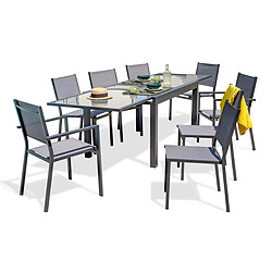 Paris Prix Ensemble Table de Jardin 6 Chaises & 2 Fauteuils Tolede 135-270cm Gris Anthracite