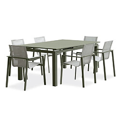 Paris prix Salon de jardin table + 6 fauteuils - Kaki