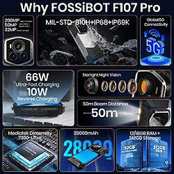 FOSSIBOT F107 Pro 5G Smartphone Incassable 6,95" Android 15 - 30Go+512Go 28000mAh 200MP