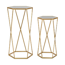 Mauro Ferretti Ensemble de 2 tables basses hexagonales en métal doré et miroir Esagonal