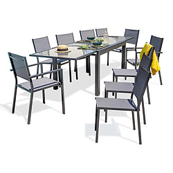 Paris Prix Ensemble Table de Jardin 8 Chaises & 2 Fauteuils Tolede 135-270cm Gris Anthracite