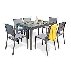Paris Prix Ensemble Table de Jardin 4 Chaises & 2 Fauteuils Tolede 135-270cm Gris Anthracite
