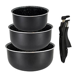 Paris Prix Lot de 3 Casseroles Poignée Amovible 20cm Noir