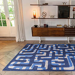 NOVATREND Tapis salon et chambre tissé plat BLUE LINES 140 x 140 cm