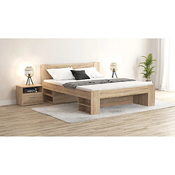 Pegane Lit simple 1 place 140 x 200 cm pour enfant avec des étagères de rangement coloris Chêne sonoma - Longueur 204,5 x Largeur 145,5 x Hauteur 47,5-85,5 cm