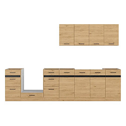 Pegane Cuisine complète meubles bas - Chêne