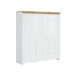 Pegane Armoire 3 portes 2 tiroirs - Blanc chêne wotan