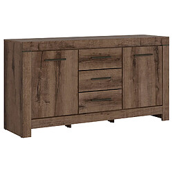 Pegane Commode buffet 2 portes 3 tiroirs - Chêne