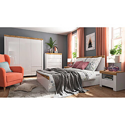 Pegane Table de chevet 1 tiroir - Blanc/chêne