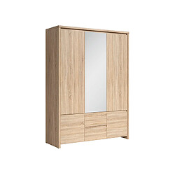 Pegane Armoire 5 portes avec miroir - Chêne Sonoma